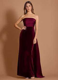 floor length wine colored dress Wedtrend Cabernet A Line V Neck Sexy Pleated Floor Length Chiffon Long  Bridesmaid Dress Wedding Party Dressses – WEDTREND main image 1