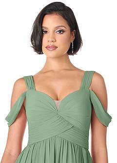 Azazie Lianne Bridesmaid Dresses Matcha A-Line Off the Shoulder Chiffon Dress image5