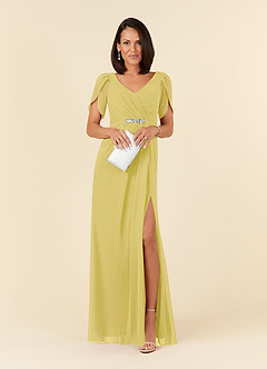 Azazie Marianne Kleider für die Brautmutter Etui V-Hals Gefaltet Chiffon Kleid Kanarienvogel image4