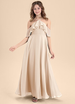 Azazie Tessabelle Junior Jurk van Chiffon met A-Lijn Off the Shoulder Wit Albast image6