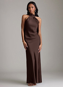 Azazie Cassiana Jurken voor bruidsmeisjes Jurk van Stretch Satijn met Zeemeermin Geplooid Ganache image1