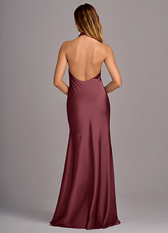 Azazie Lorena Vestidos de damas de honor Vestido de Merlot de Satén Elástico de Corte Sirena con Plisado image2