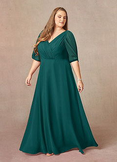 Azazie Bronwyn Abiti per la Madre della Sposa Abito A-Line in Chiffon Increspato con Scollo a V Verde Pavone image8