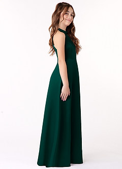 Azazie Laurel Junior Pine A-Line Matte Satin Dress image2