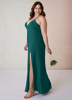 Azazie Becca Bridesmaid Dresses Peacock Sheath V-Neck Chiffon Dress image9