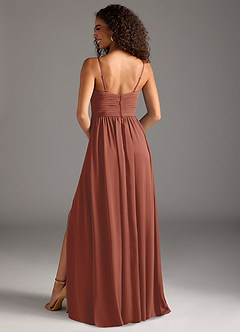 Azazie Alia Bridesmaid Dresses Auburn A-Line Pleated Stretch Satin Dress image7