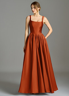 Azazie Verina Bridesmaid Dresses Burnt Orange A-Line Pleated Stretch Satin Dress image1