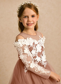 Azazie Lilah Flower Girl Dresses Bronzer A-Line Lace Tulle Dress image6