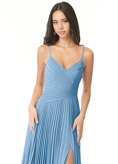 Azazie Vini Jurken voor bruidsmeisjes Jurk van Chiffon met A-Lijn V-hals geplooid Poederblauw image6