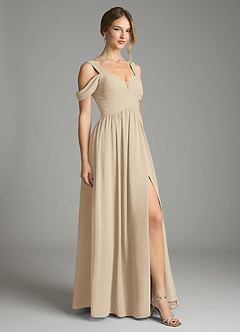 Azazie Lianne Bridesmaid Dresses Champagne A-Line Off the Shoulder Chiffon Dress image5