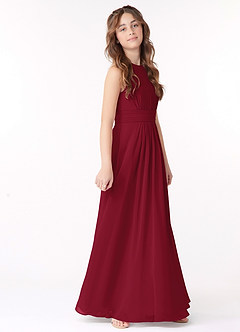 Azazie Bonnie Junior A-Linie Plissee Chiffon Kleid Burgunderrot image2