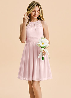 Azazie Bibiane Junior Blushing Pink A-Line Pleated Chiffon Dress image5