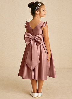 Azazie Francine Final Sale Agave A-Line Bow Matte Satin Dress image1
