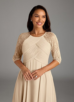 Azazie Dorothea 신부의 어머니 드레스 A라인 레이스 쉬폰 티 길이 드레스 image4