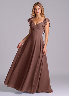 Azazie Leilani Bridesmaid Dresses Espresso A-Line Pleated Chiffon Dress image1