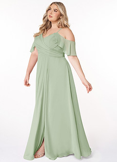 Azazie Dakota Bridesmaid Dresses Dusty Sage A-Line V-Neck Pleated Chiffon Dress image8