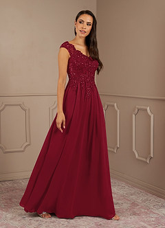 Azazie Amethyst vestidos de madre de la novia Vestido de Borgoña de Gasa de Corte En A con Lentejuelas Cuello V image3