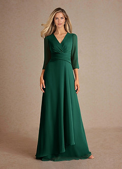 Azazie Mayfield Mother of the Bride Dresses Emerald A-Line Pleated Chiffon Dress image6