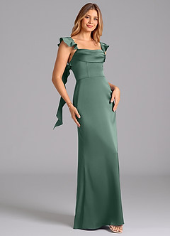 Azazie Adi Brautjungfernkleider A-Linie Plissee Stretch-Satin Kleid Eukalyptus image3