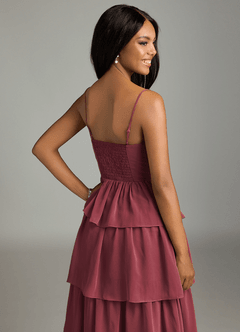 Azazie Kaiden Robes de demoiselle d'honneur Robe Trapèze en Mousseline de soie Encolure en Forme de Cœur Merlot image7
