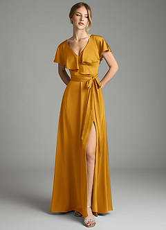 Azazie Lainey Vestidos de damas de honor Vestido de Caramelo de Satén Elástico de Corte en A con Con bolsillos image3