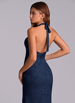 Azazie Valerie Brudtärnklänningar Klä av Sjöjungfru i Blommig Utbrändhet Plisserad Mörk Marinblå image2