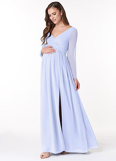 Azazie Teton Maternity Bridesmaid Dresses A-Line Long Sleeve Chiffon Floor-Length Dress image3