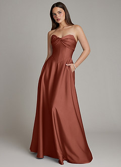 Azazie Meleena Bridesmaid Dresses Auburn A-Line Strapless Stretch Satin Dress image1