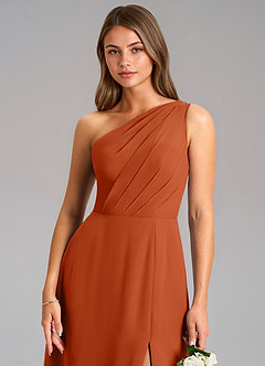 Azazie Phaedra Bridesmaid Dresses Burnt Orange A-Line One Shoulder Chiffon Dress image16