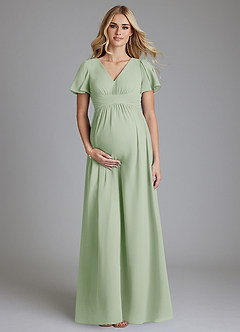 Azazie Verna vestidos de dama de honor de maternidad Vestido de Corte en A Cuello en V fruncido Hasta el suelo Gasa image1