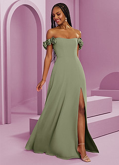 Barbie ♥ Azazie Robes de demoiselle d'honneur Robe Trapèze Convertible en Mousseline de soie Épaule décolletée Pistache image8