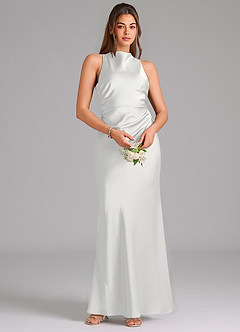 Azazie Evadne Bridesmaid Dresses White Sheath Pleated Stretch Satin Dress image6
