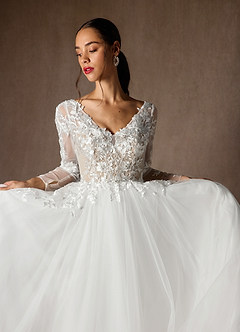 Azazie Freya Abiti da Sposa Abito A-Line in Tulle Lustrini Diamante Bianco Nudo image5