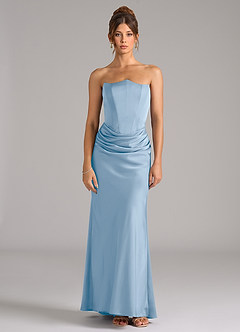 Azazie Debby Abiti da Damigella Abito Convertibile Sirena in Raso Elasticizzato Senza Cinturino Azzurro Polvere image5