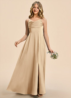 Azazie Gia Junior Champagne A-Line Pleated Stretch Satin Dress image5