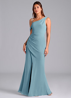Azazie Madelyn Vestidos de damas de honor Vestido de Azul Malhumorado de Gasa de Corte Sirena Convertible con Vestidos sin tirantes image4