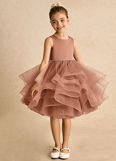 Azazie Tinie Blumenmädchenkleider Ballkleid Schleifen Tüll Kleid Bronzer image3