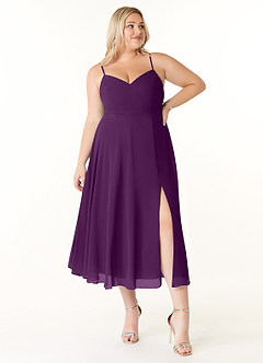 Azazie Clarissa Bridesmaid Dresses Grape A-Line V-Neck Chiffon Dress image7