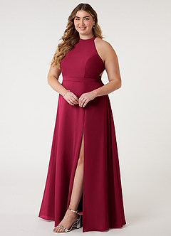 Azazie Clarice Bridesmaid Dresses Burgundy A-Line Halter Chiffon Dress image11