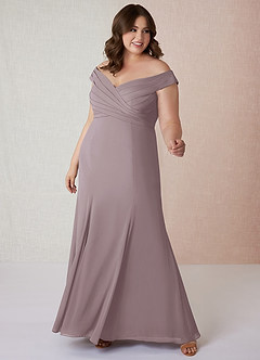Azazie Lecia Bridesmaid Dresses Dusk Empire Off-The-Shoulder Pleated Chiffon Convertible Dress image8
