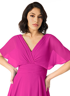 Azazie Pamela Bridesmaid Dresses Fuchsia A-Line V-Neck Pleated Chiffon Dress image7