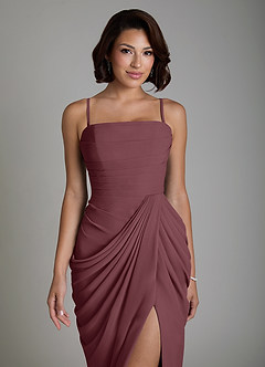 Azazie Nyra Bridesmaid Dresses Sangria Sheath Corset Chiffon Dress image3