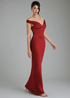 Azazie Stella Bridesmaid Dresses Pomegranate Sheath Corset Stretch Satin Convertible Dress image4
