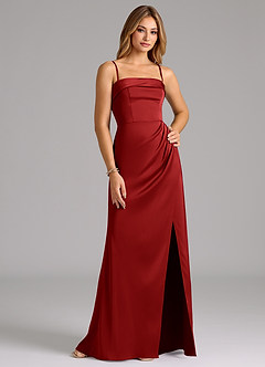Azazie Aretha Robes de demoiselle d'honneur Robe Trapèze Convertible en Satin extensible Sans bretelle Grenade image6