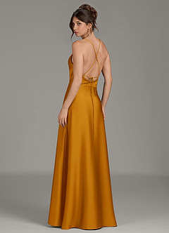 Azazie Eris Bridesmaid Dresses Butterscotch A-Line Pleated Stretch Satin Dress image2