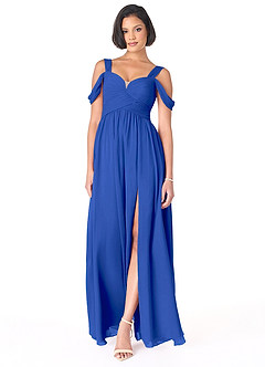 Azazie Lianne Bridesmaid Dresses Royal Blue A-Line Off the Shoulder Chiffon Dress image2