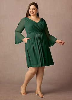Azazie Teraso Mother of the Bride Dresses Dark Green A-Line Pleated Mesh Dress image12