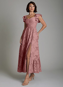 Azazie Anaya Bridesmaid Dresses Dusty Rose A-Line Ruched Floral Burnout Dress image5