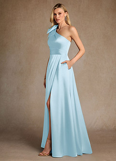Azazie Easton Mother of the Bride Dresses Sky Blue A-Line One Shoulder Stretch Satin Dress image2