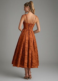 Azazie Isabella Bridesmaid Dresses Burnt Orange A-Line Corset Floral Burnout Dress image7